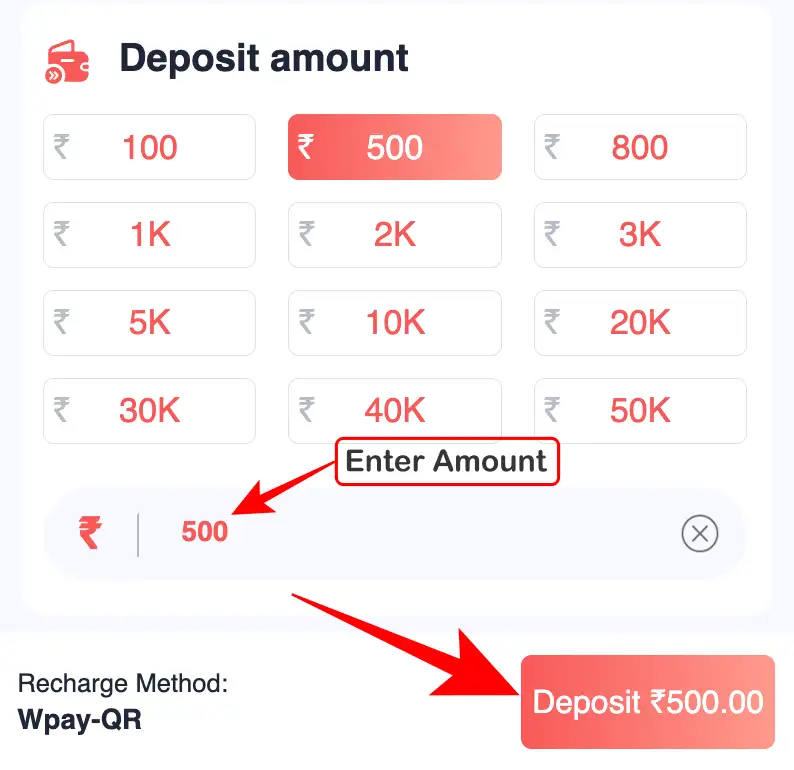 Enter deposit amount